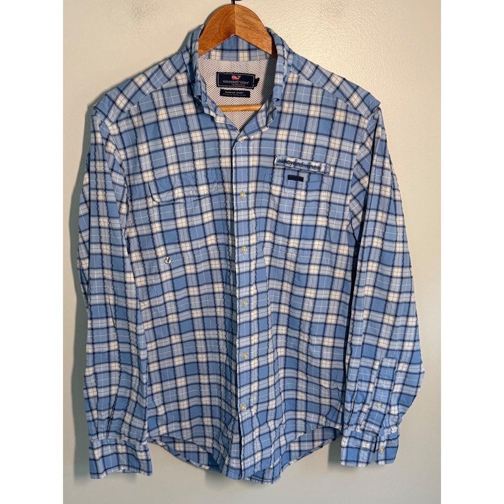 Vineyard Vines Mens Harbor Shirt Blue Plaid Vented Fishing Button Down XS